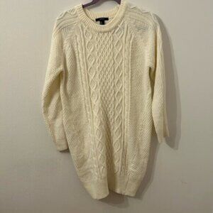 Forever 21 White Cream Cable Knit Long Sweater Size Medium